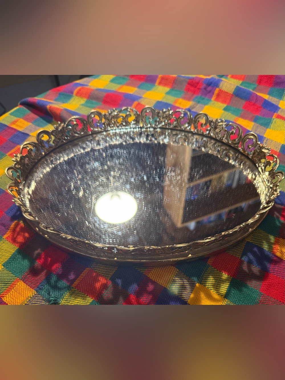 Gold Metal  Mirrored Vanity Tray Vintage